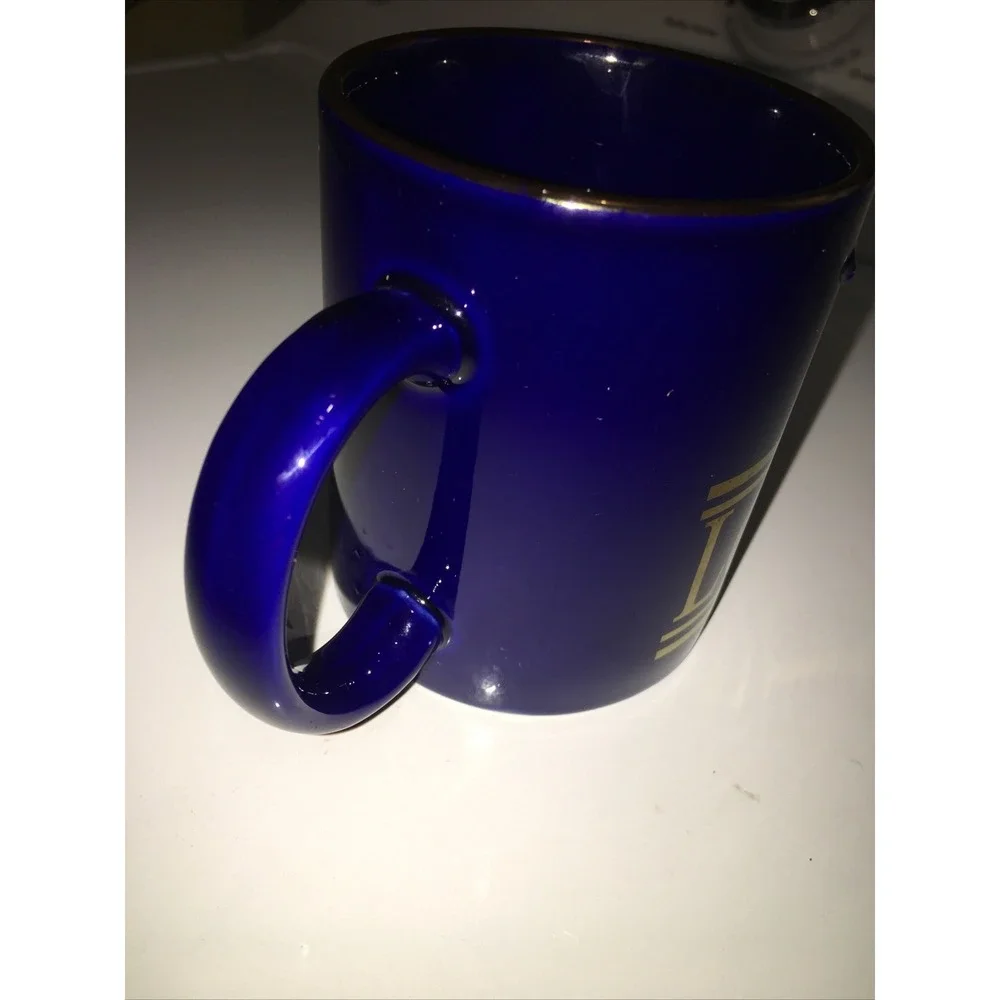 LONGABERGER Basket Company COFFEE Cup Navy with Gold Basket Logo Very Rare